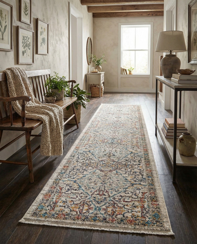 Seville Stripes Collection Area Rug -  Malaga (Ivory) Runner Ivory  lifestyle 48