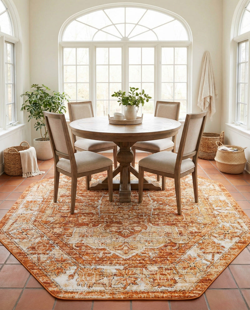 Savannah Soiree Collection Area Rug -  Everglade (Rust Red) Octagon Rust Red  lifestyle 57