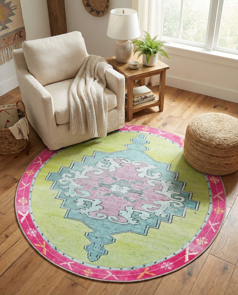 Heritage Elegance Collection Area Rug -  Winterthur (Green) Round Green  lifestyle 55
