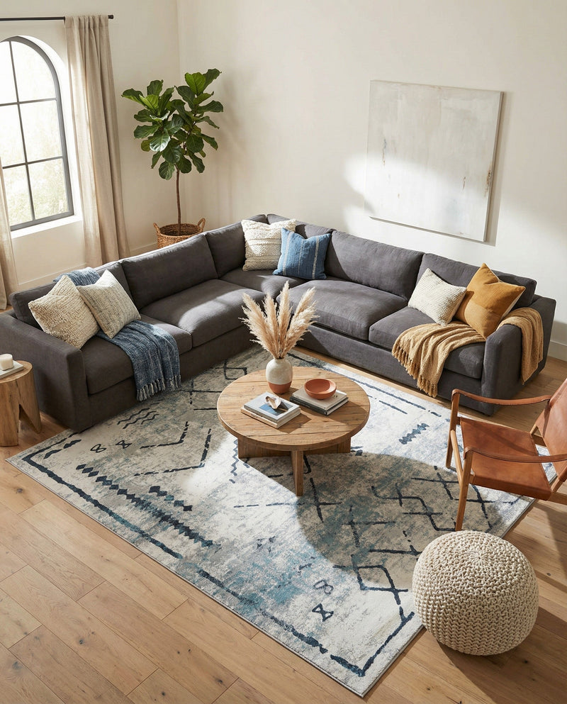 Aegean Elegance Washables Collection Area Rug - Santorini Rectangle Ivory Gray  lifestyle 61