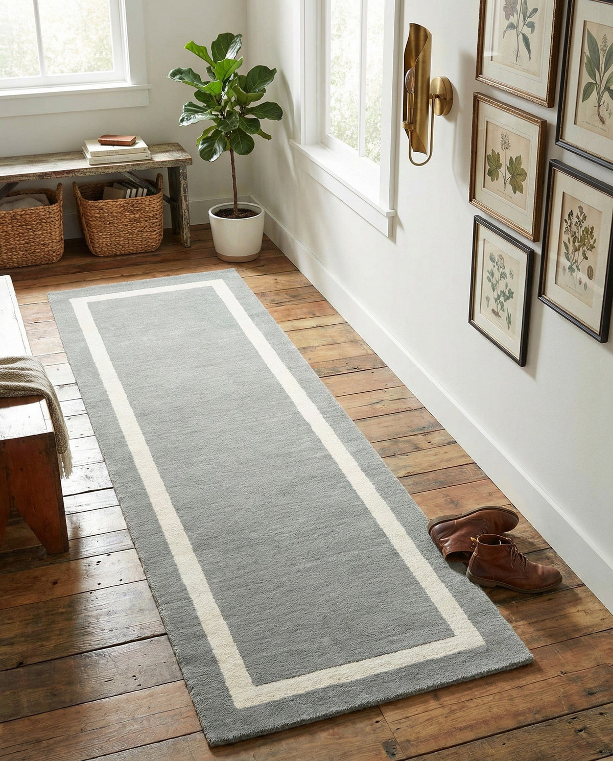 Savannah Borders Wool Collection Area Rug - Chatham Runner Earl Gray  lifestyle 173