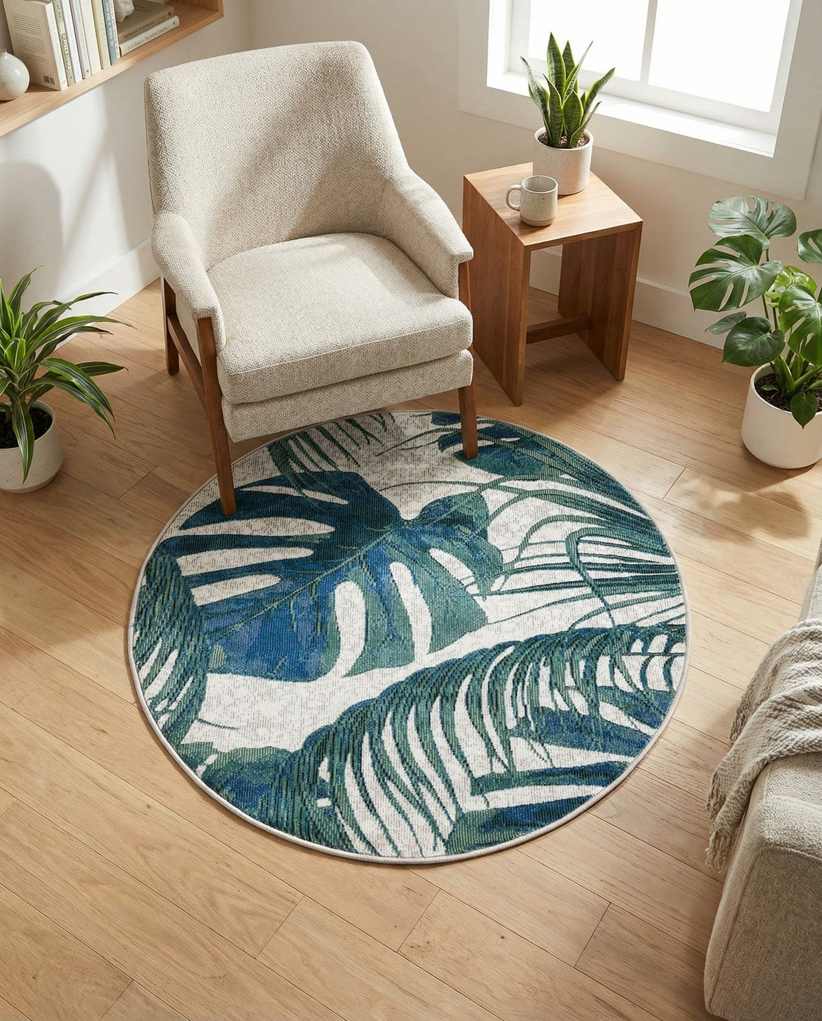 Meadow Breeze Collection Area Rug -  Clover Round Ivory  lifestyle 193