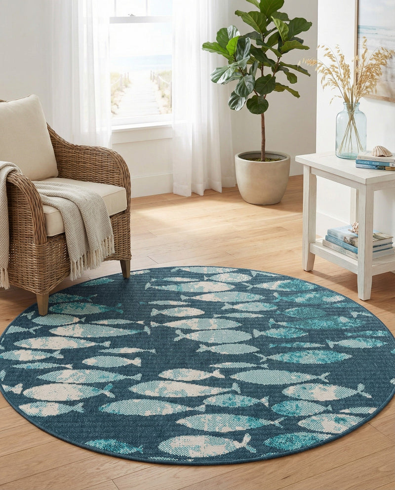 Seaside Haven Rugs Collection Area Rug -  Wavecrest Round Blue  lifestyle 55