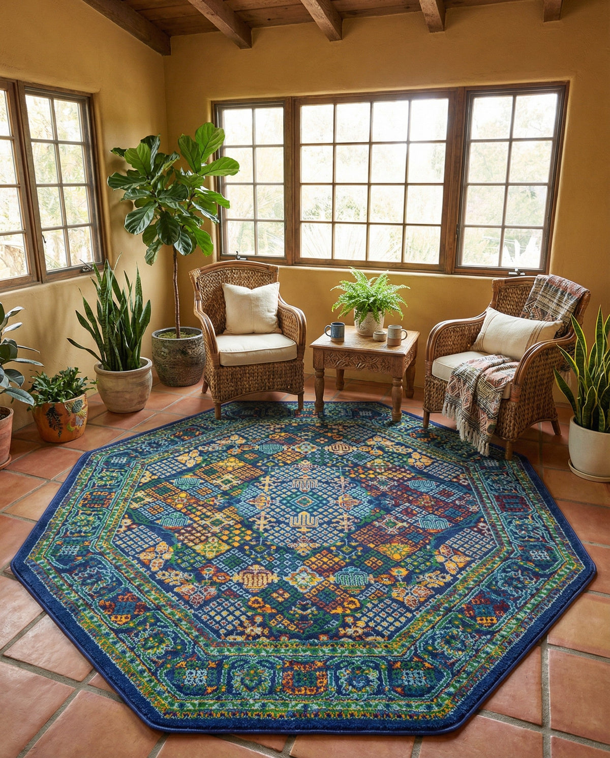 Caribbean Cove Collection Area Rug -  Mustique Octagon Navy Blue  lifestyle 73