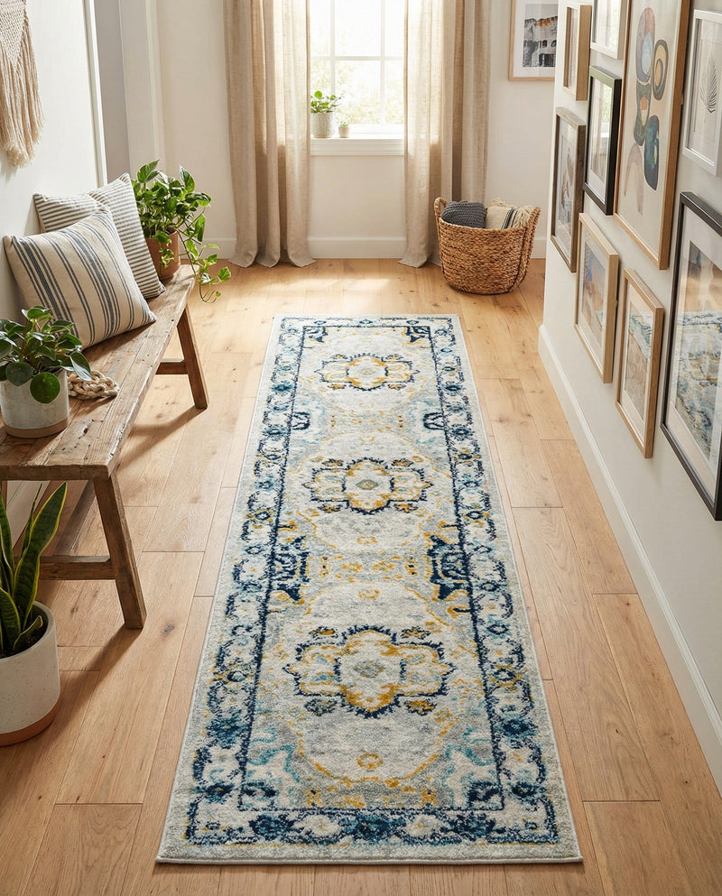 Parisian Elegance Collection Area Rug - Versailles (Gray) Runner Gray  lifestyle 73