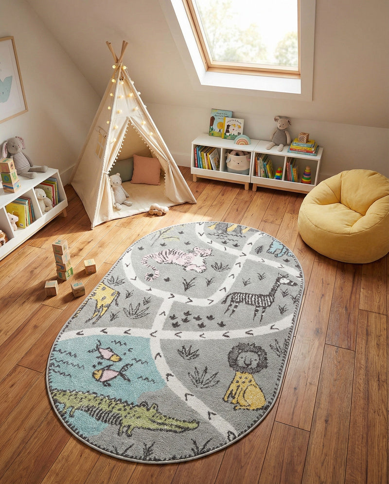 Wonder Tykes Collection Area Rug -  Enigma Oval Gray  lifestyle 65