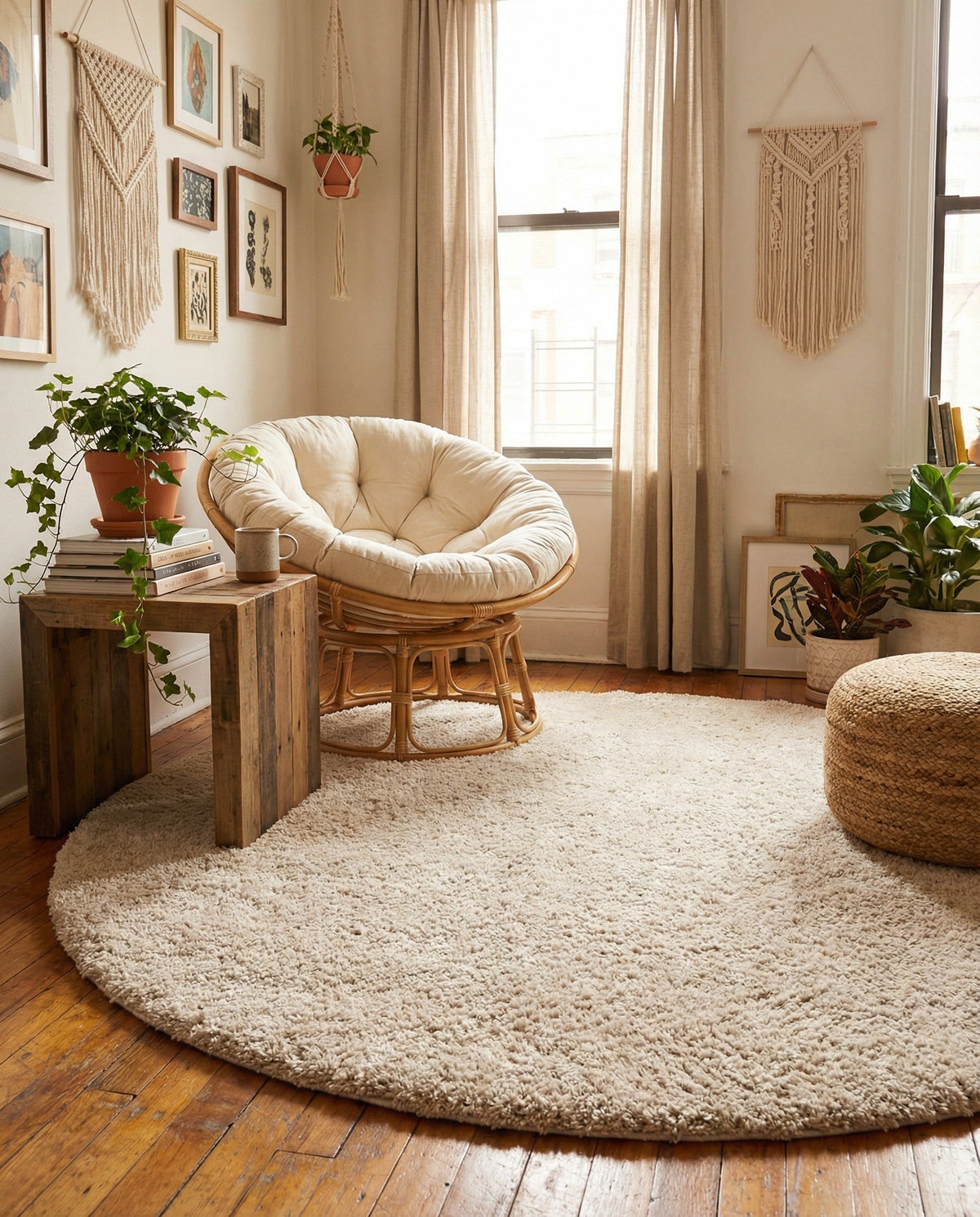 Cozy Comfort Shag Collection Area Rug - Haven (Oatmeal Beige) Round Oatmeal Beige  lifestyle 73