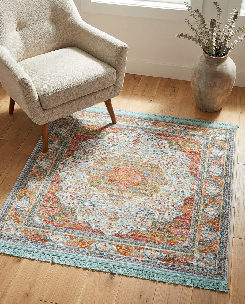 Caribbean Breeze Collection Area Rug -  Floriana Square Light Blue  lifestyle 71