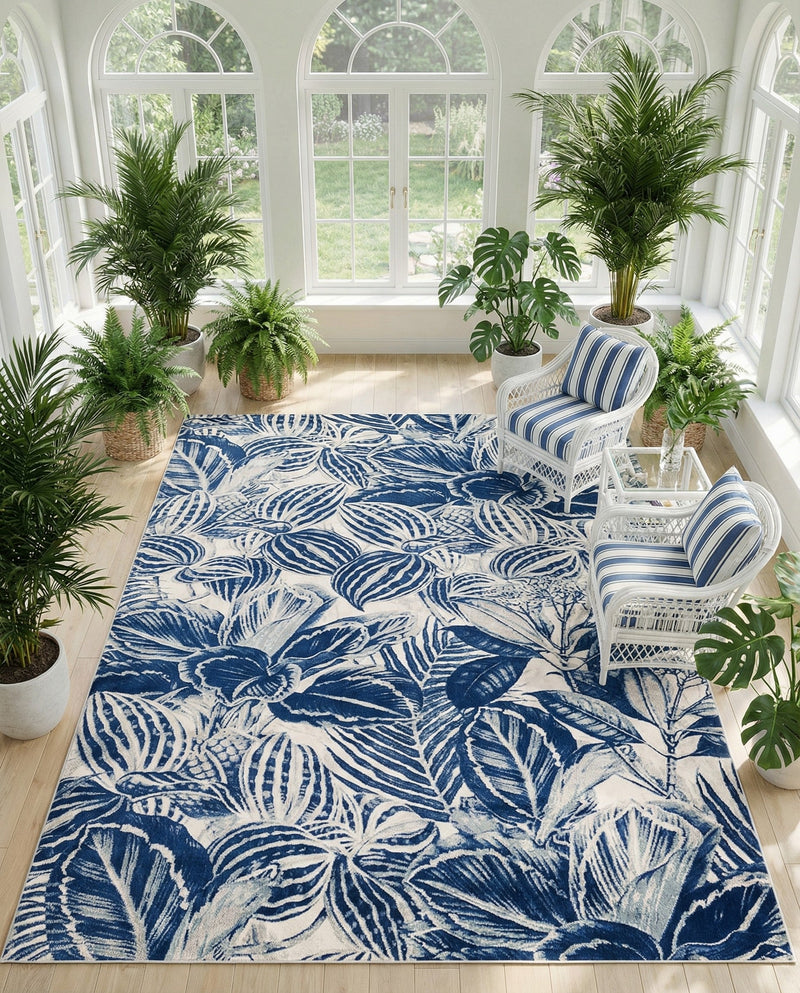 Meadow Breeze Collection Area Rug -  Bluebell Rectangle Navy Blue  lifestyle 29