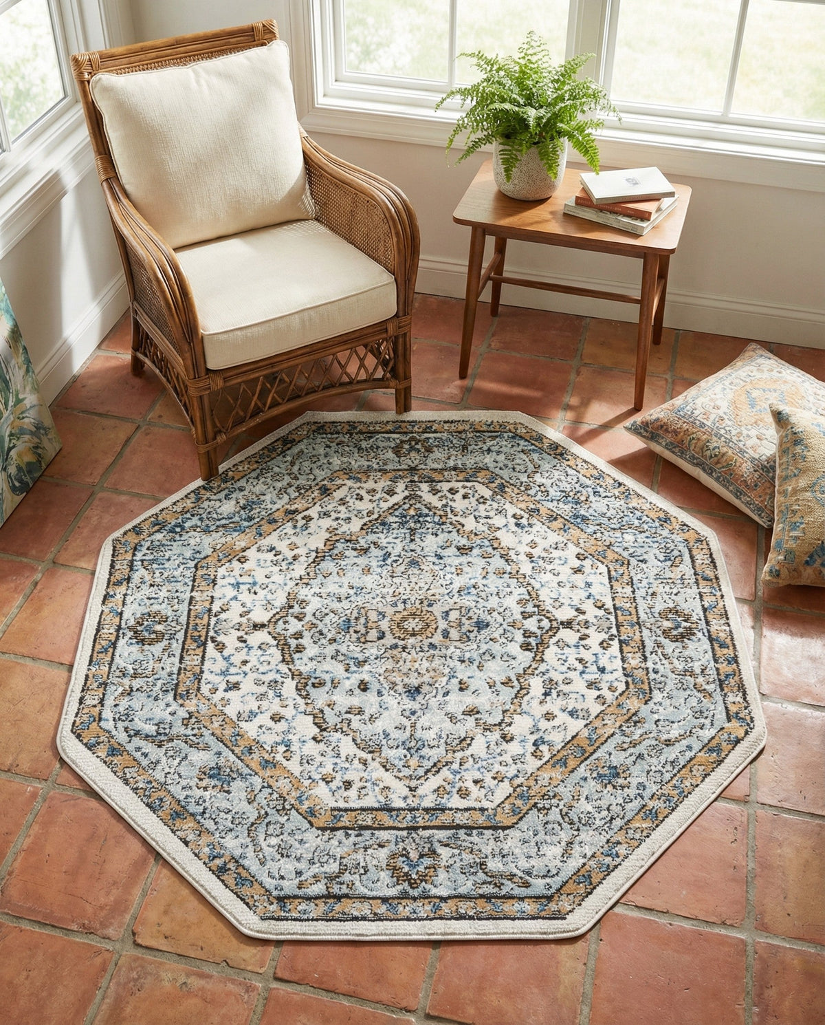 Mykonos Manor Collection Area Rug - Delos Octagon Blue  lifestyle 144