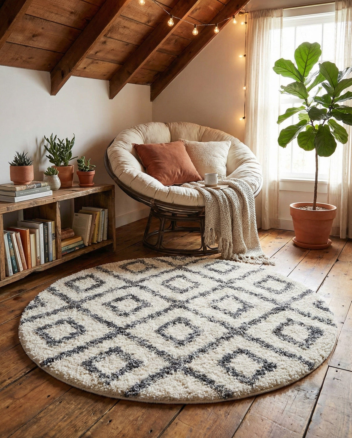 Cozy Cove Shag Collection Area Rug -  Dunes Round Ivory  lifestyle 170