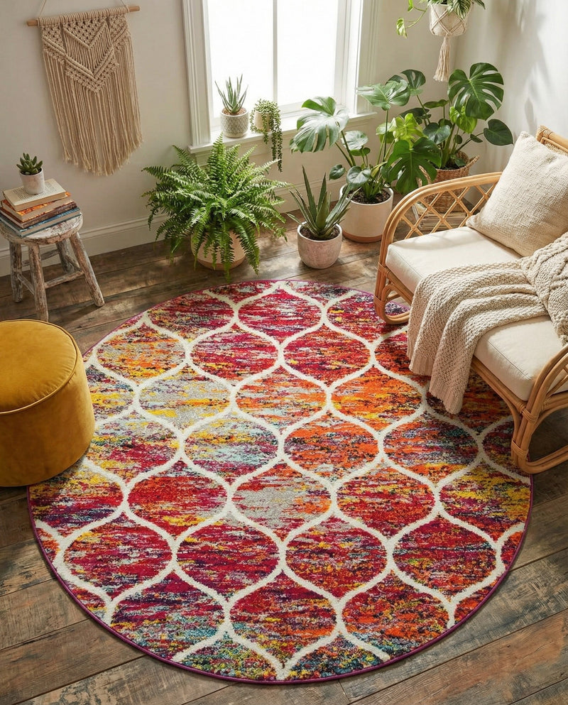 Trellis Mosaic Collection Area Rug -  Pergolatown (Multi) Round Multi  lifestyle 88