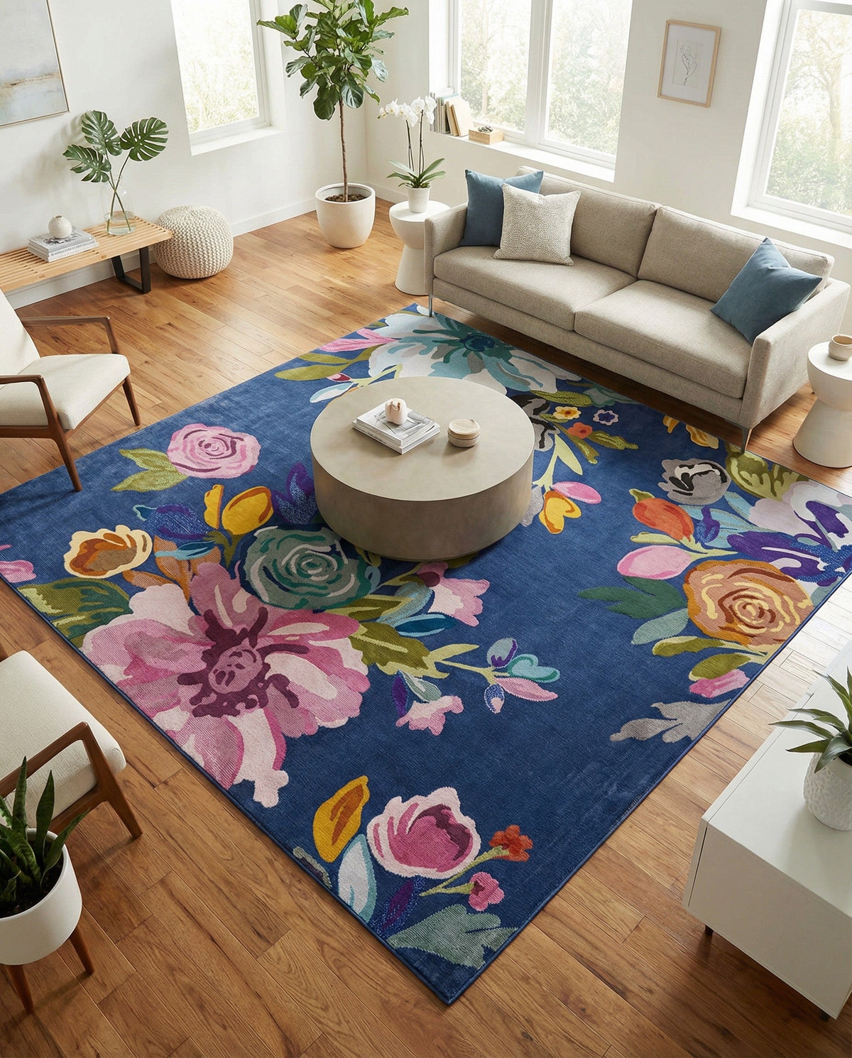 Meadow Breeze Collection Area Rug - Wildflower Square Blue  lifestyle 172