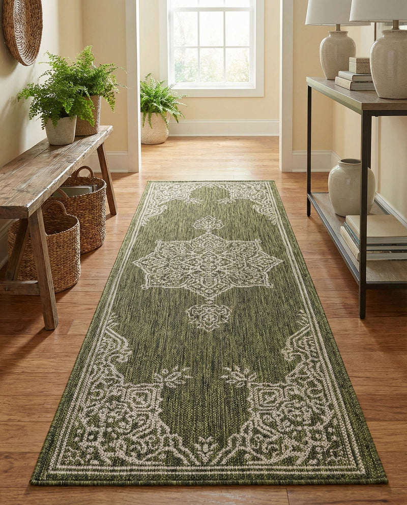 Patio Heritage Collection Area Rug -  Charleston (Green) Runner Green  lifestyle 28