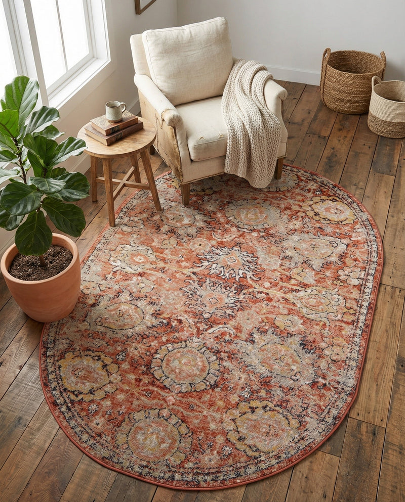 Seville Stripes Collection Area Rug -  Cordoba (Brick Red) Oval Brick Red  lifestyle 32