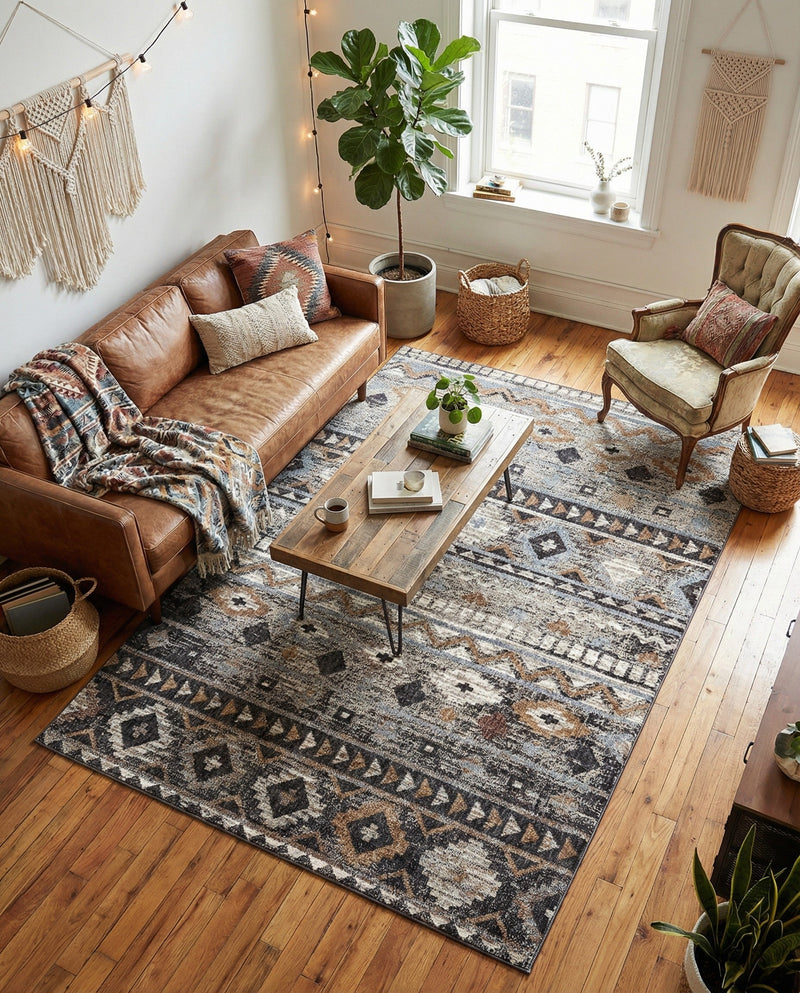 Desert Modern Eco Rug Series Collection Area Rug -  Sonora Rectangle Khaki Gray  lifestyle 11