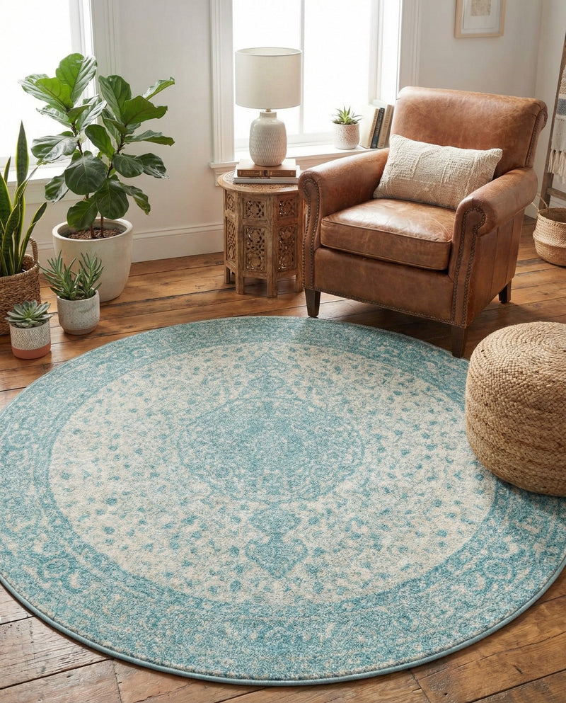 Dover Terrace Collection Area Rug - Marina (Aqua) Round Aqua  lifestyle 40