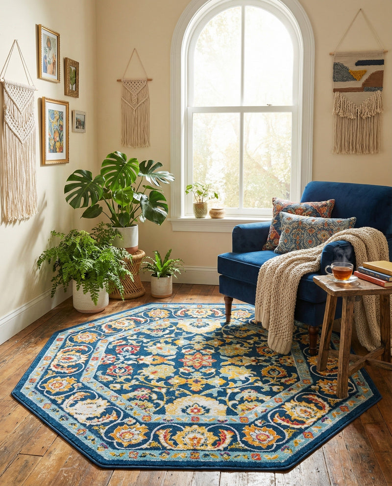 Adriana Terrace Collection Area Rug -  Positano (Navy Blue) Octagon Navy Blue  lifestyle 47