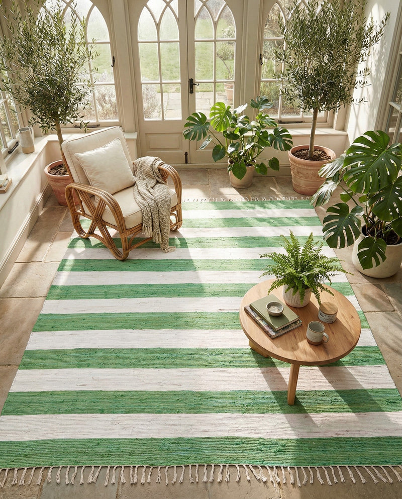 Tassel Trail Collection Area Rug - Pathway (Green and Ivory) Rectangle Green and Ivory  lifestyle 10