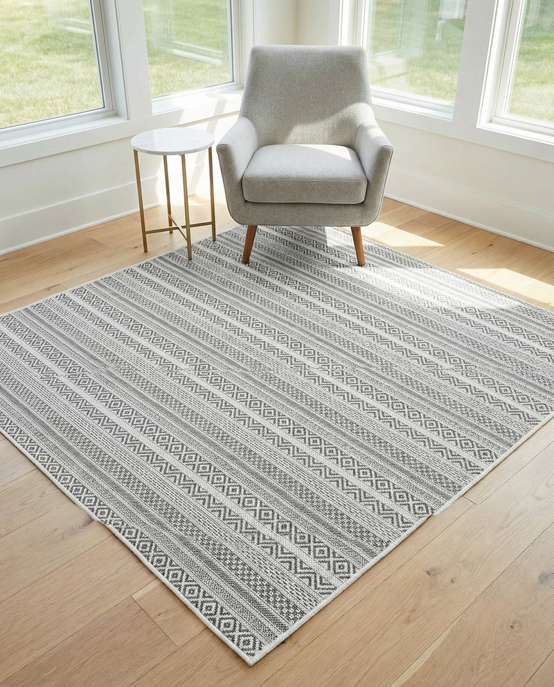 Seaside Stripes Collection Area Rug -  Boardwalk (Beige) Square Beige  lifestyle 46