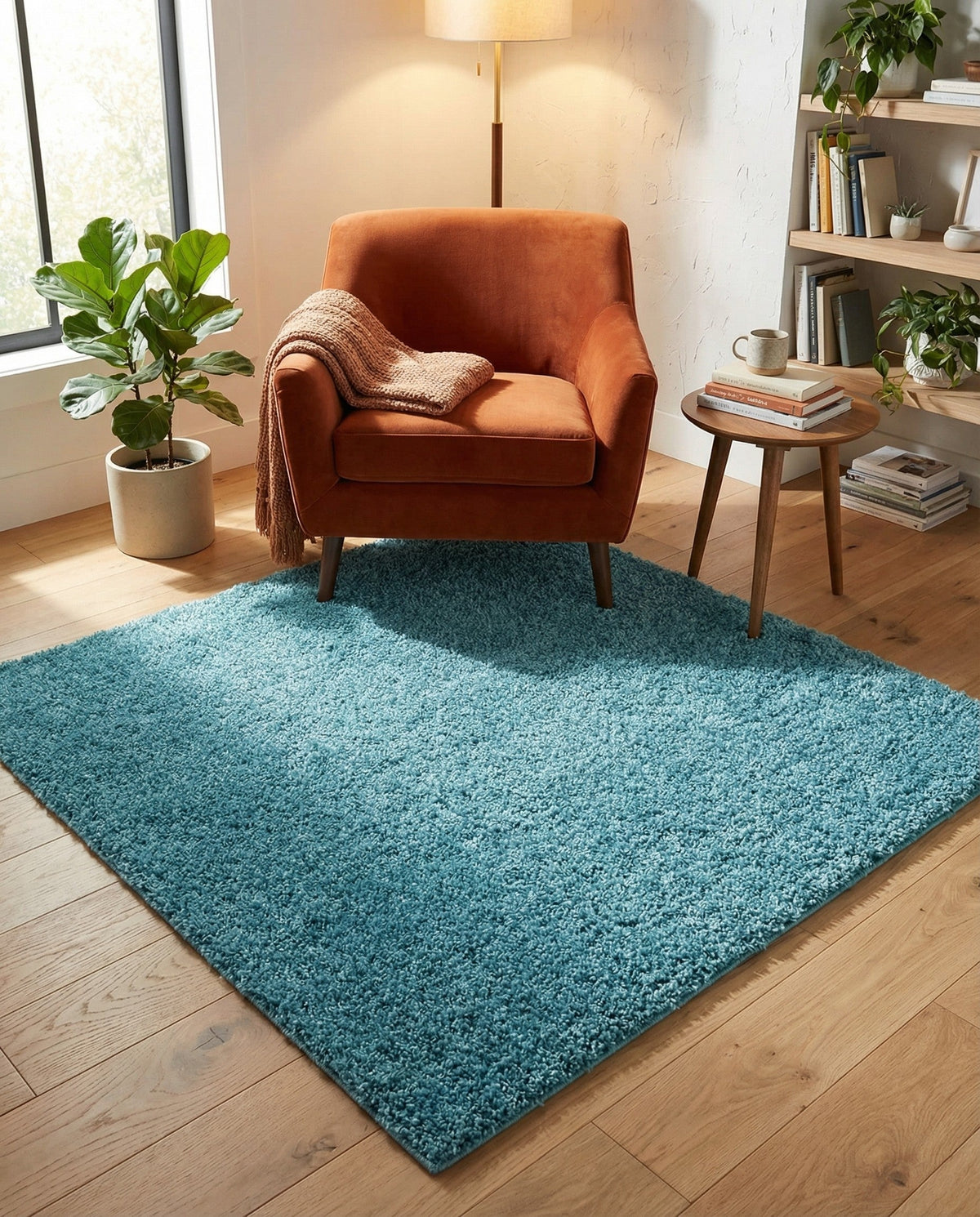 Cozy Comfort Shag Collection Area Rug - Haven (Turquoise) Square Turquoise  lifestyle 65
