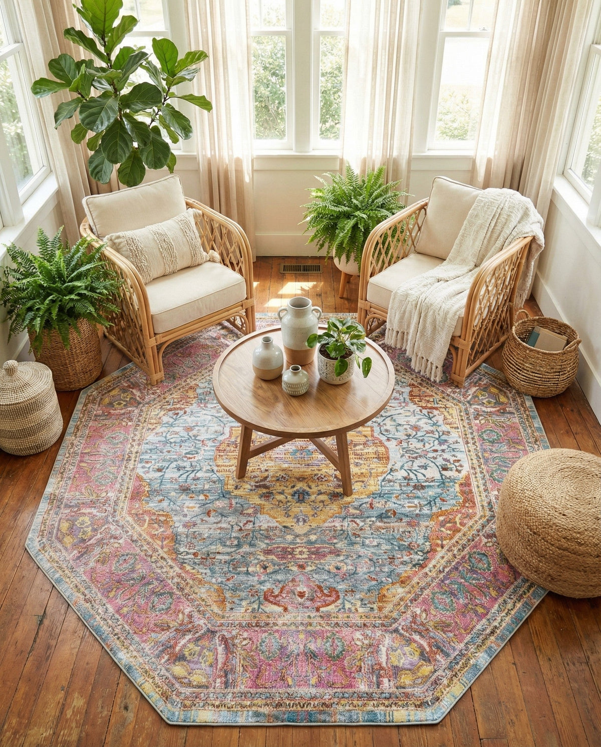 Caribbean Breeze Collection Area Rug -  Vieques Octagon Light Blue  lifestyle 80