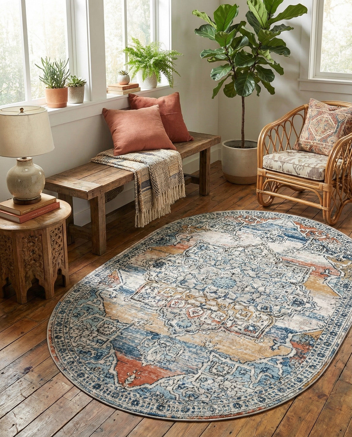 Mykonos Manor Collection Area Rug -  Tinos (Multi) Oval Multi  lifestyle 90