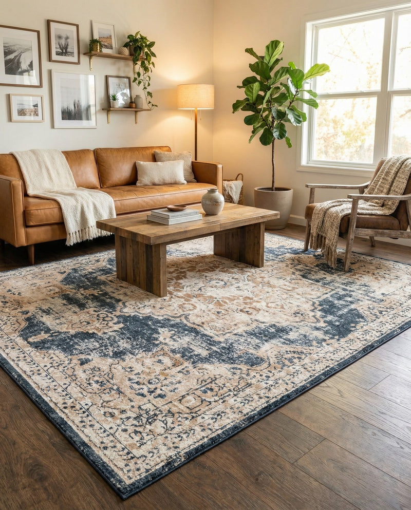 Coastal Manor Collection Area Rug -  Pelican Rectangle Dark Blue  lifestyle 17