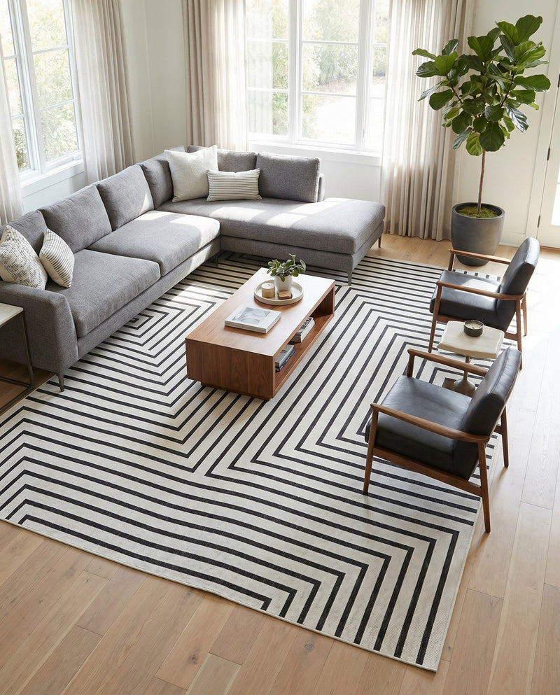 Urban Terrace Collection Area Rug -  Astoria (White and Black) Rectangle White and Black  lifestyle 13