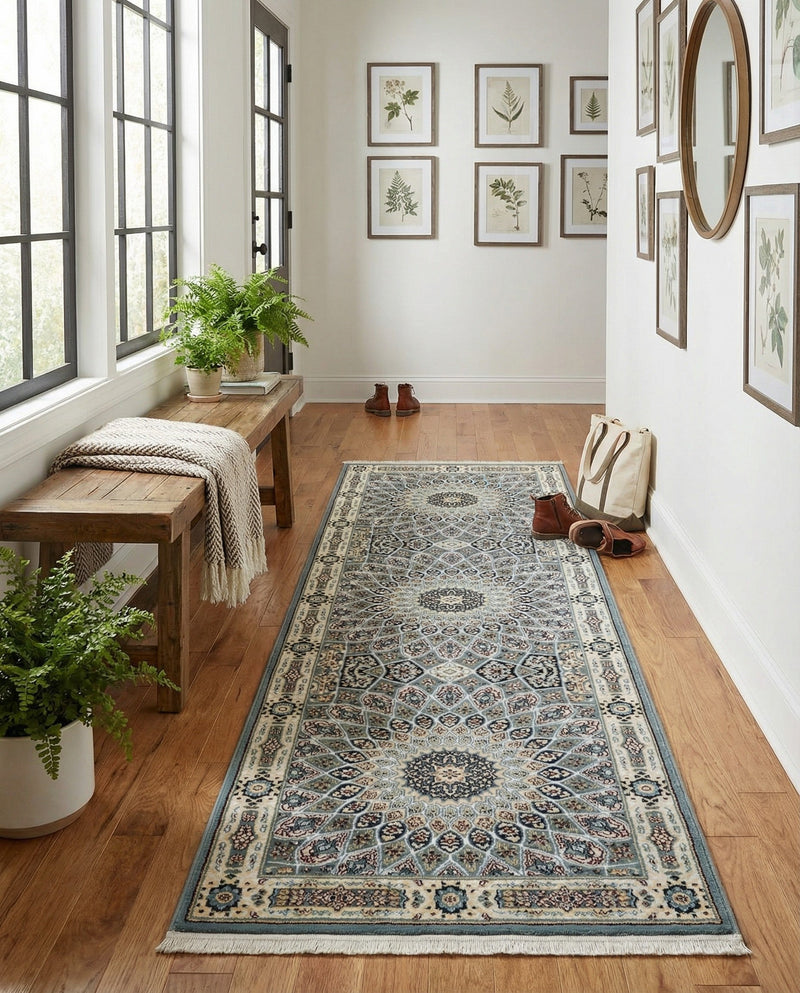 Persian Elegance Collection Area Rug -  Hamedan (Blue) Runner Blue  lifestyle 73