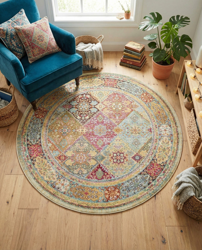 Caribbean Breeze Collection Area Rug -  Grenada Round Multi  lifestyle 78