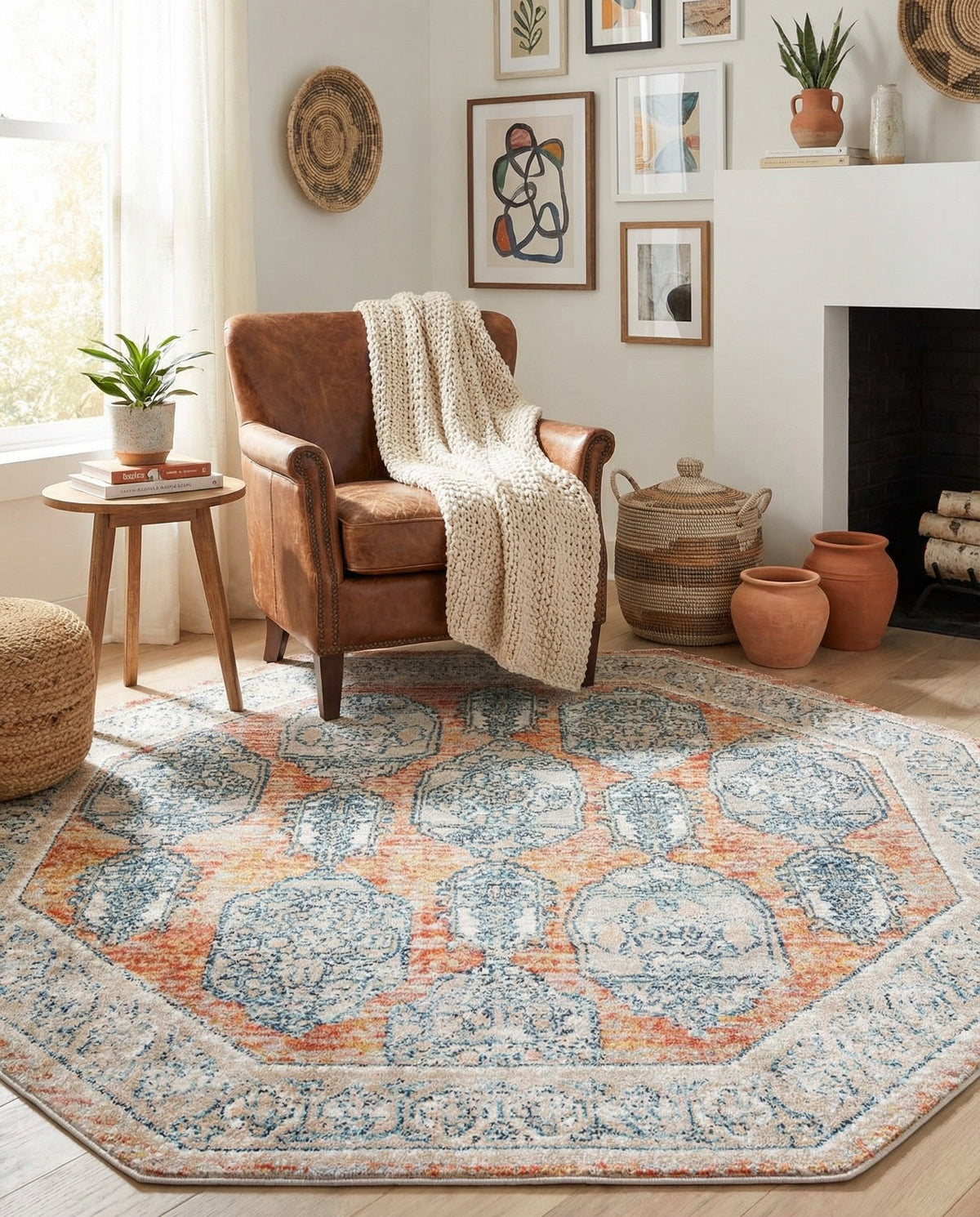 Seville Stripes Collection Area Rug -  Granada (Brick Red) Octagon Brick Red  lifestyle 72