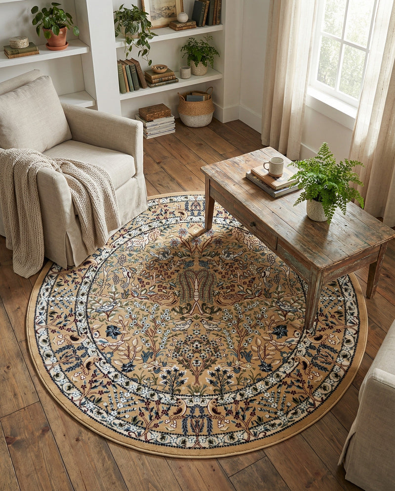 Persian Elegance Collection Area Rug -  Kerman (Beige) Round Beige  lifestyle 47
