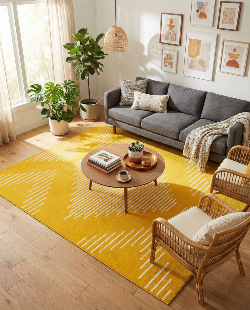 Seychelles Stripes Collection Area Rug - Mahe (Yellow) Rectangle Yellow  lifestyle 3