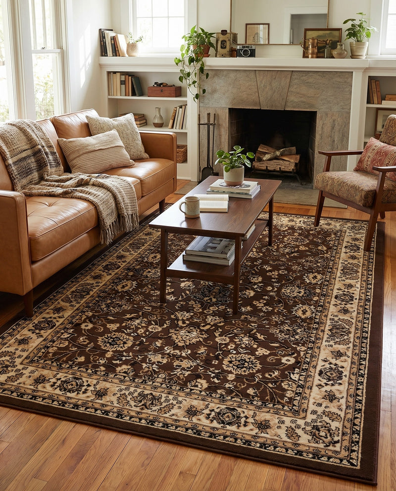 Isfahan Elegance Collection Area Rug - Naghsh-e Jahan (Brown) Rectangle Brown  lifestyle 5