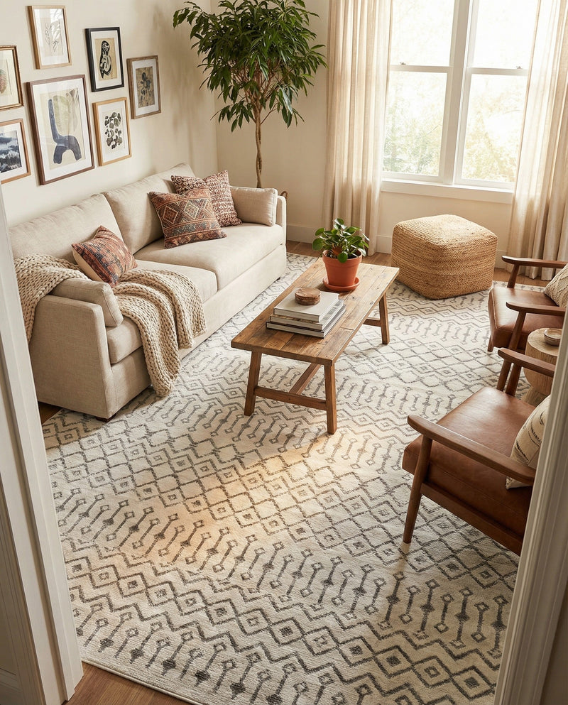 Marrakech Lattice Collection Area Rug - Medina (Ivory) Rectangle Ivory  lifestyle 9