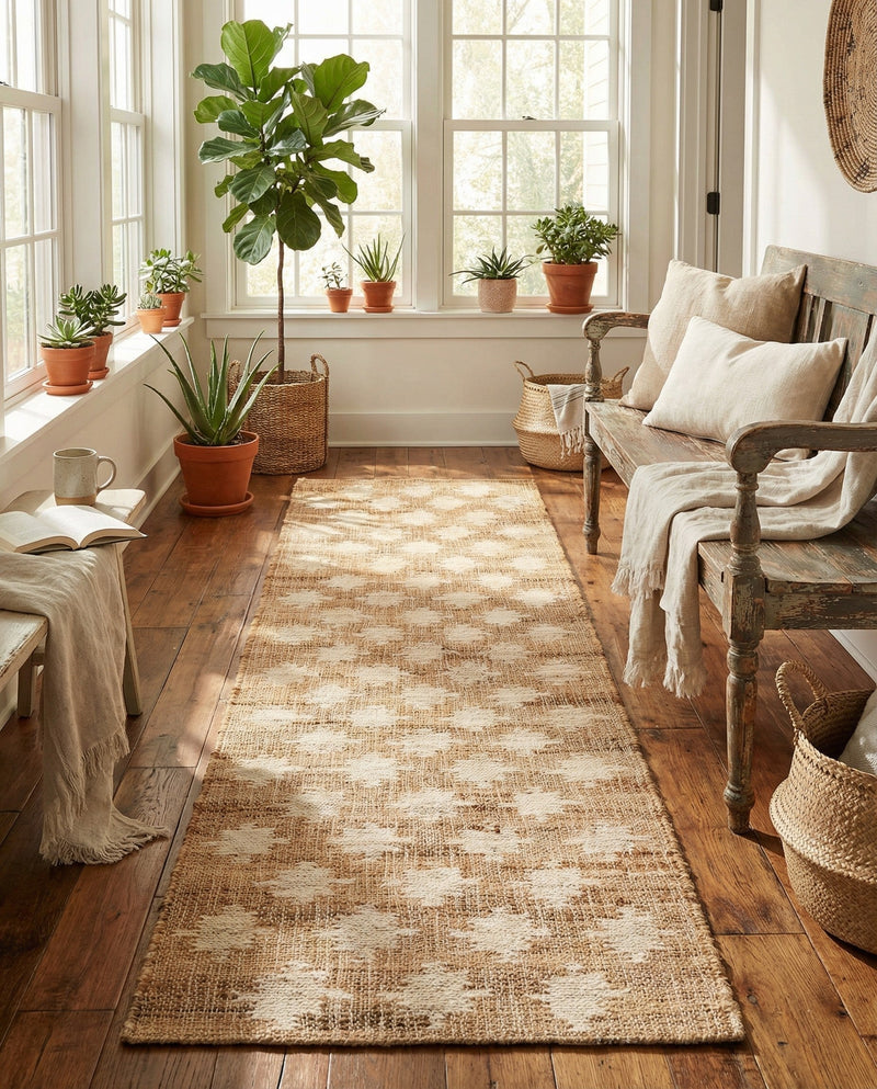 Benares Handwoven Jute Collection Area Rug -  Bodhi Runner Ivory and Beige  lifestyle 39
