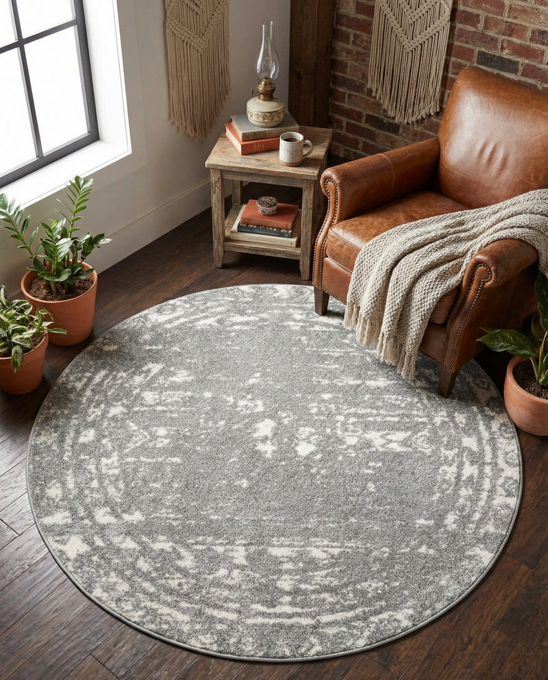 Brighton Stripes Collection Area Rug - Sussex (Gray and Ivory) Round Gray and Ivory  lifestyle 23
