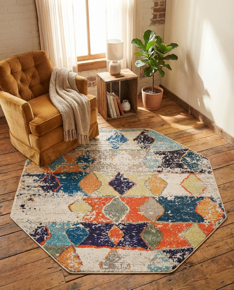 Colorburst Oasis Collection Area Rug -  Marina Octagon Ivory  lifestyle 74