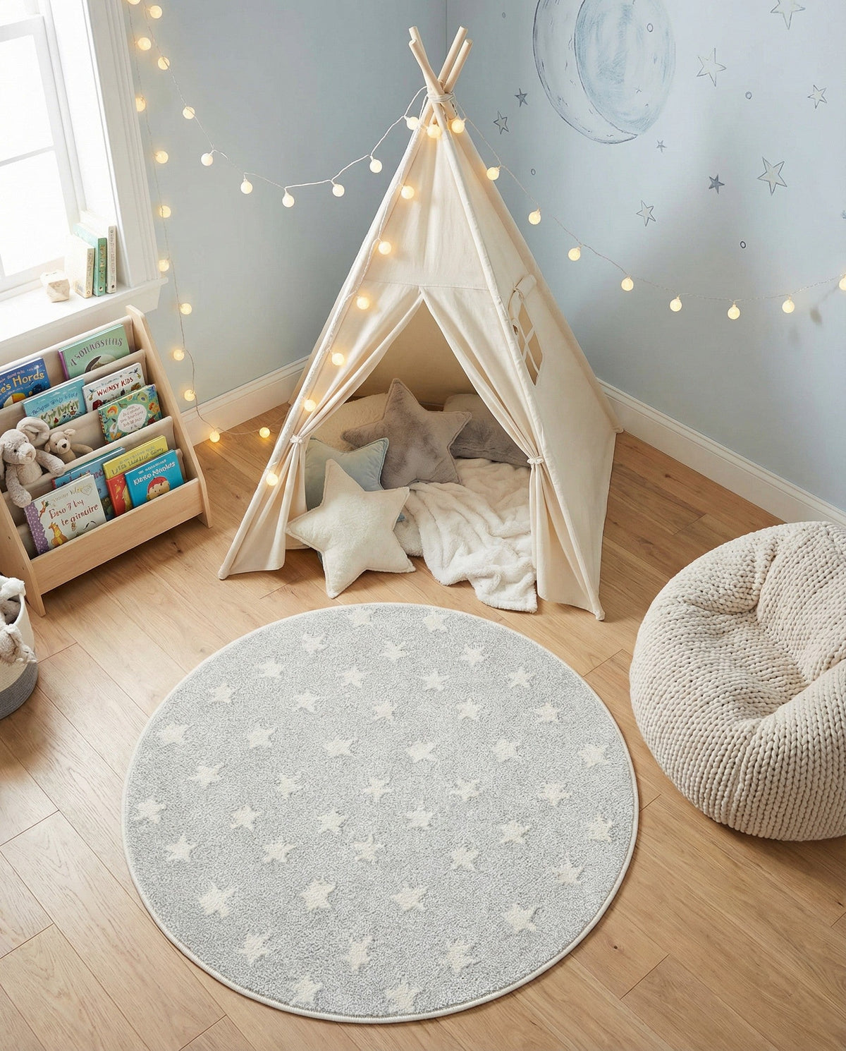 Wonder Tykes Collection Area Rug -  Mosaic Round Cloud Gray  lifestyle 155