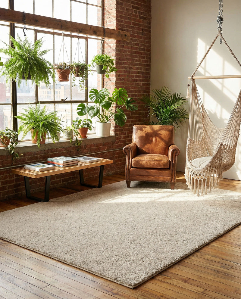 Cozy Comfort Shag Collection Area Rug - Haven (Oatmeal Beige) Rectangle Oatmeal Beige  lifestyle 17