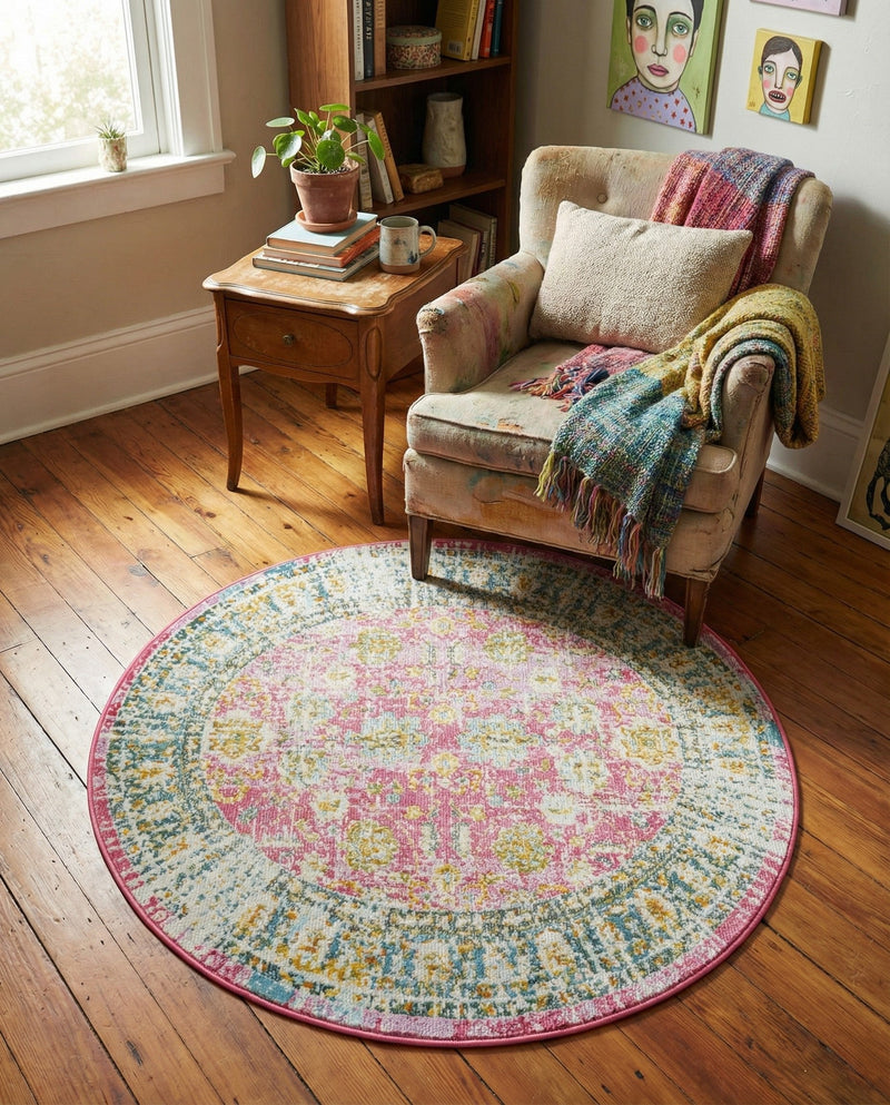 Arcadia Rugs Collection Area Rug -  Shangri-La Round Pink  lifestyle 62