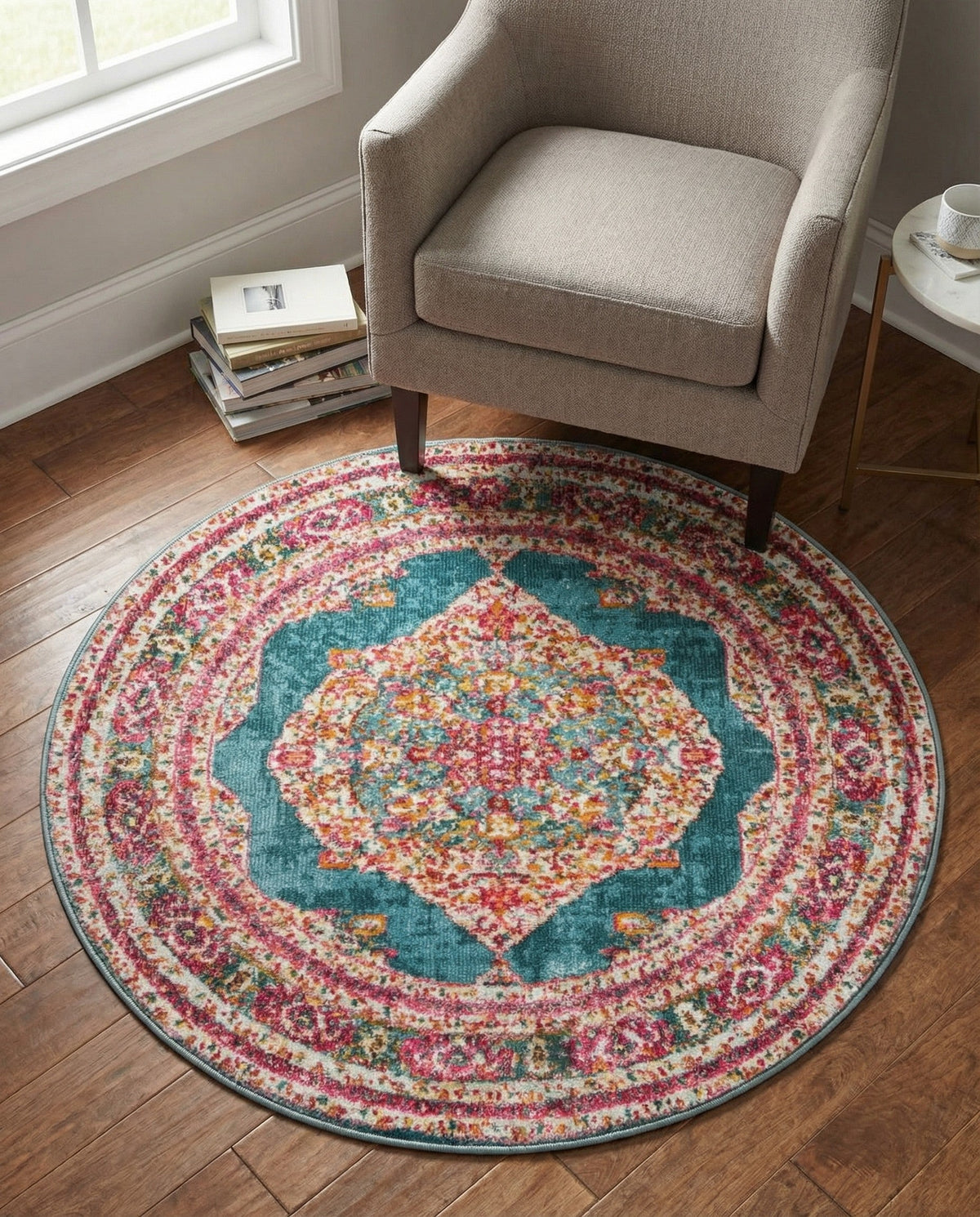 Caribbean Breeze Collection Area Rug -  Windward Round Turquoise  lifestyle 191