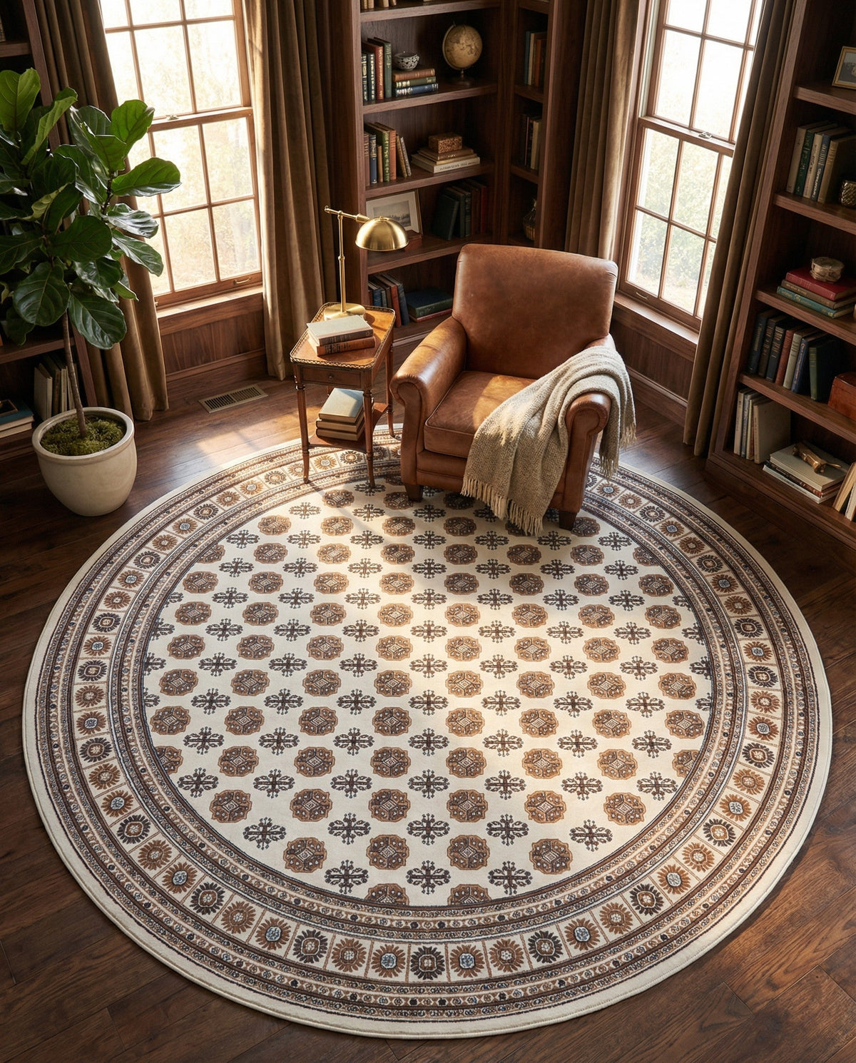 Samarkand Elegance Collection Area Rug -  Margilan (Ivory) Round Ivory  lifestyle 83