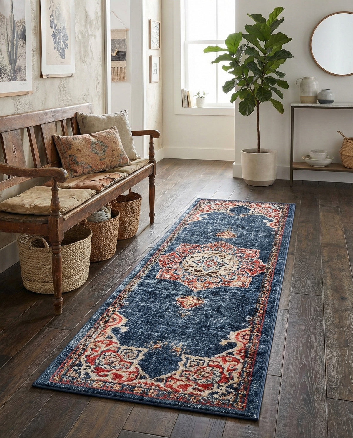 Eden Oasis Collection Area Rug -  Tranquility (Dark Blue) Runner Dark Blue  lifestyle 90