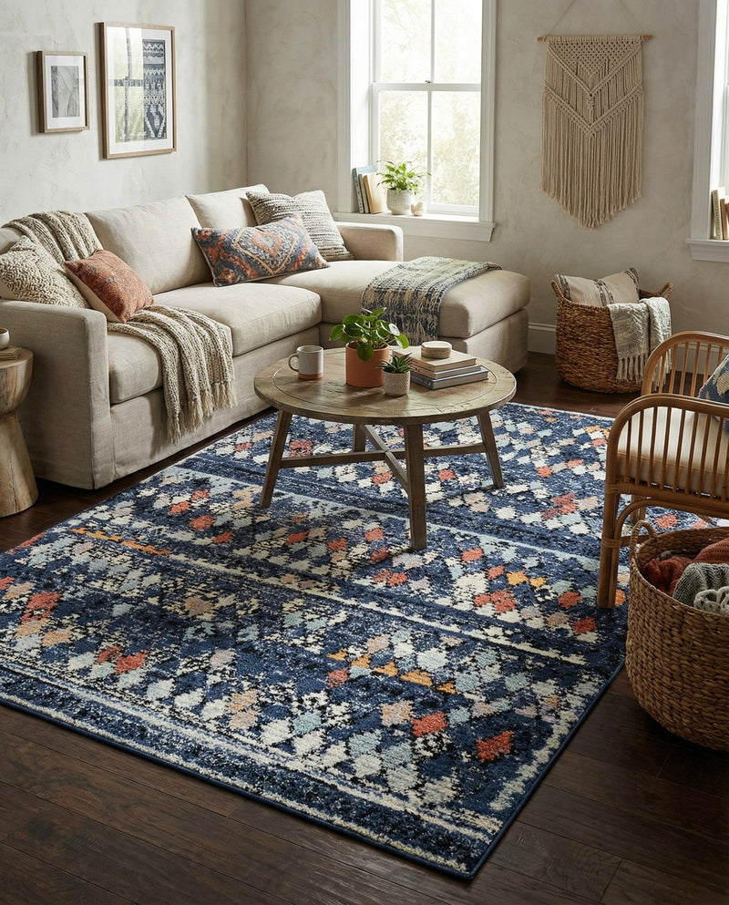 Tangier Treasures Collection Area Rug -  Marrakech Rectangle Navy Blue  lifestyle 49
