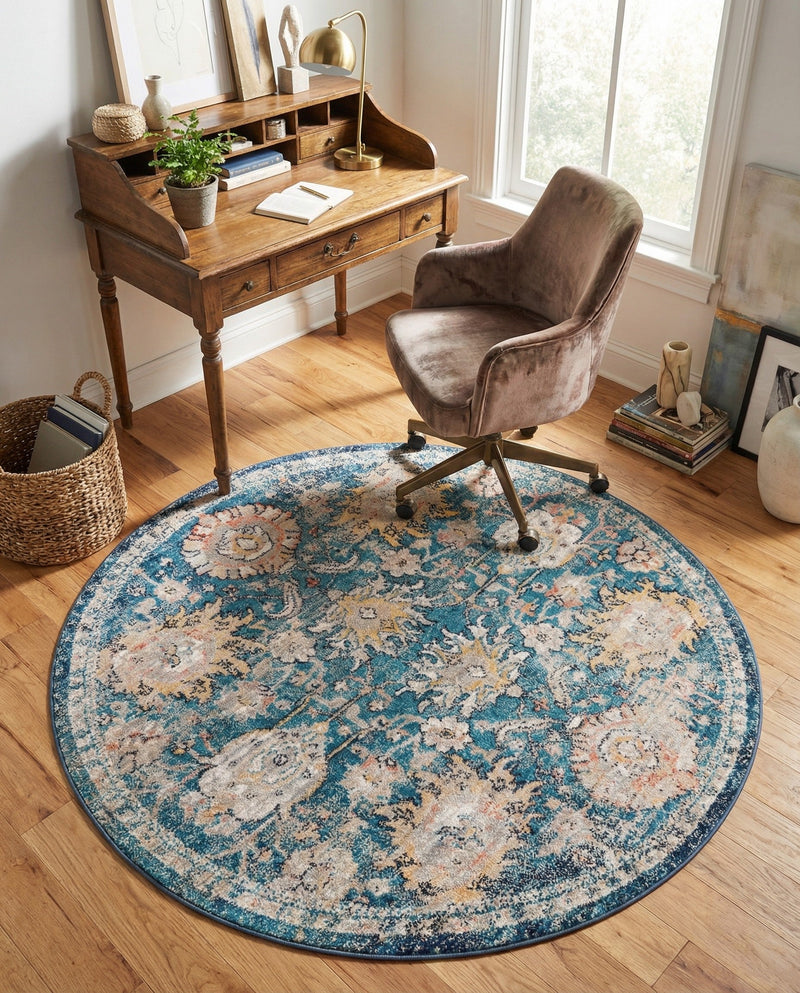 Seville Stripes Collection Area Rug -  Cordoba (Blue) Round Blue  lifestyle 24