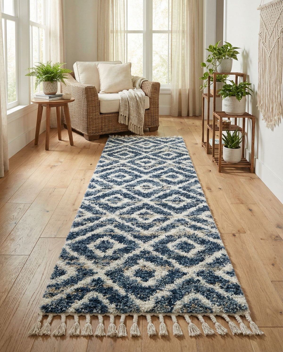 Cozy Cove Shag Collection Area Rug -  Dunes Runner Blue  lifestyle 130