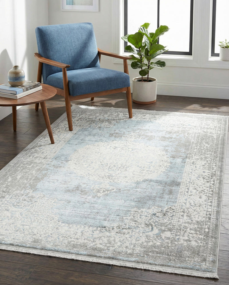 Rustic Charm Revival Collection Area Rug -  Meadowland Rectangle Light Blue  lifestyle 57