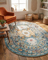 Parisian Elegance Collection Area Rug - Versailles (Teal) Oval Teal  lifestyle 74